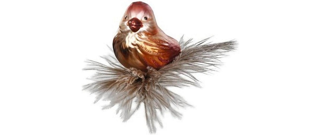 Inge Glas Manufaktur Décoration de Noël Oiseau Fipsi 7 cm, Brun