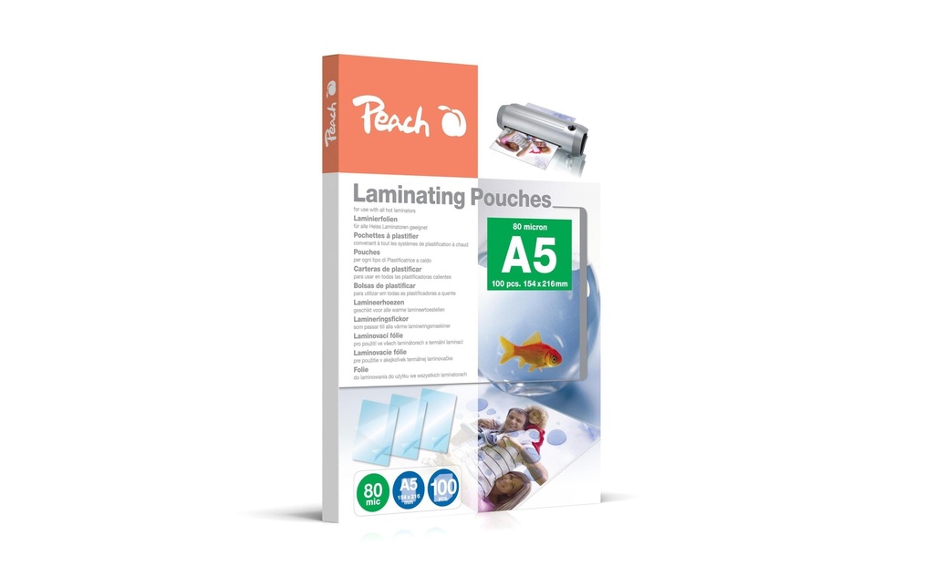 Peach Film laminé A5, 80 µm, 100 pièces, brillant