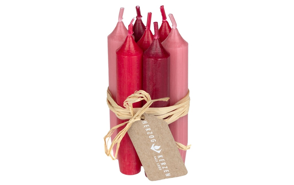 Herzog Kerzen AG Bougie droite Gelée blanche 2.2 x 12 cm, 7 pièces, Rouge/Rose/Rouge cerise