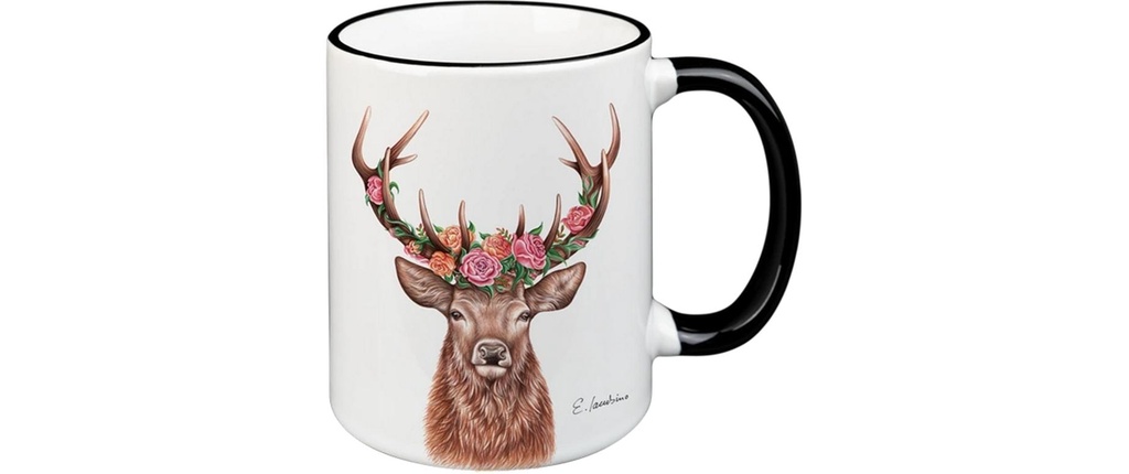 creanorm Tasse Cerf à fleurs 330 ml, 1 Pièce/s, Noir/Blanc