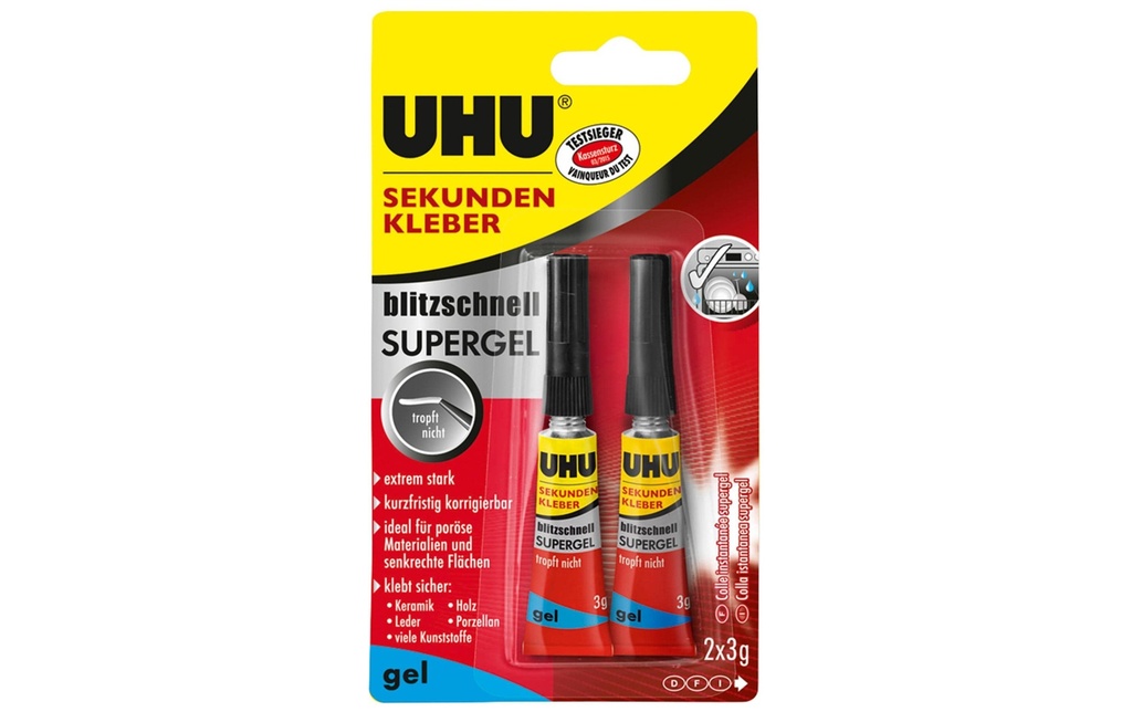 UHU Colle instantanée Colle instantanée Supergel liquide 2 x 3 g