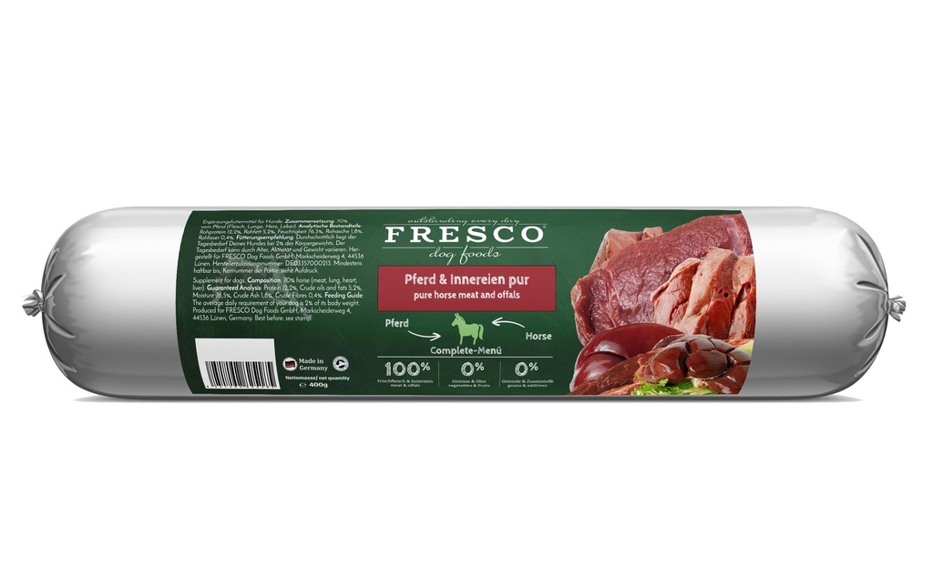 FRESCO Alimentation humide Pur cheval BARF, 400 g