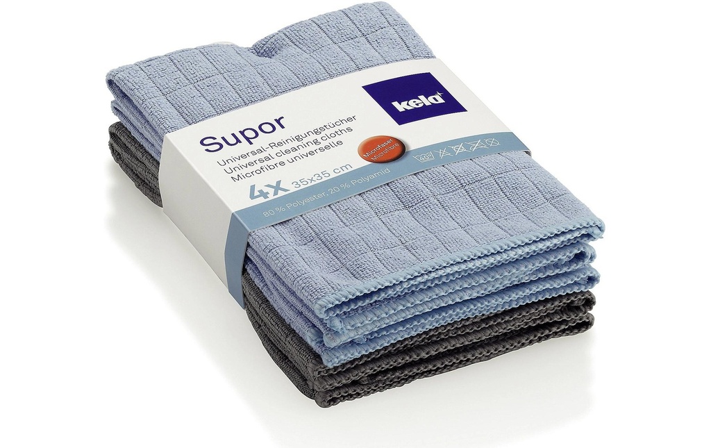 Kela Chiffon de nettoyage en microfibre Supor 4 Pièce/s, Gris/Bleu clair
