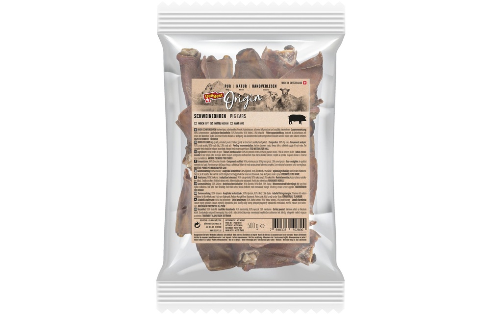 DeliBest Produit à mâcher  Origin Oreilles de porc 500 g, viande suisse