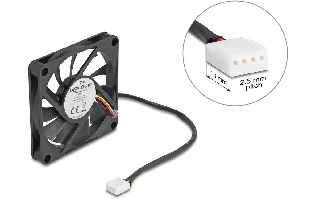 Delock Ventilateur PC 12 V DC, 70 x 70 x 10 mm