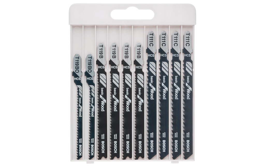 Bosch Professional Jeux de lames de scie sauteuse Basic for Wood, 10 pièces