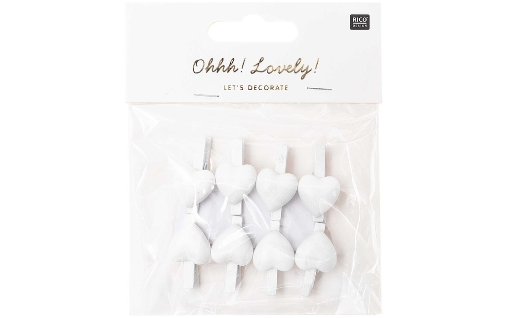 Rico Design Clip décoratif Coeur 8 pièces, Blanc