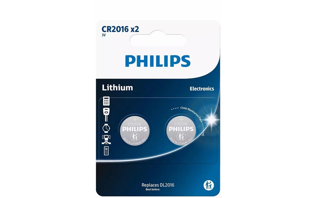 Philips Pile bouton Lithium CR2016 , 2 Pièce/s