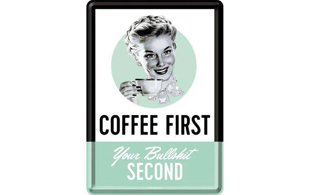 Nostalgic Art Carte postale Coffee First Vert/Noir/Blanc