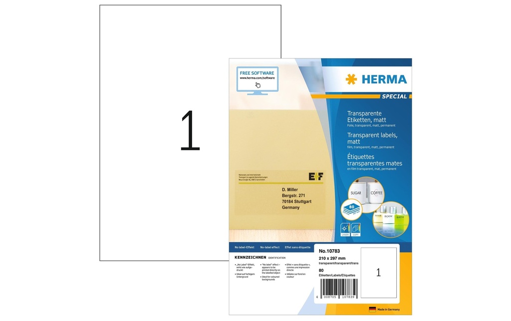 HERMA Étiquettes universelles Transparent 210 x 297 mm, 80 feuille
