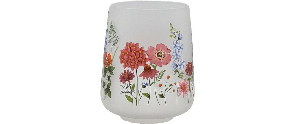 CHALET Photophore Fleurs d'été L 16 cm, Blanc