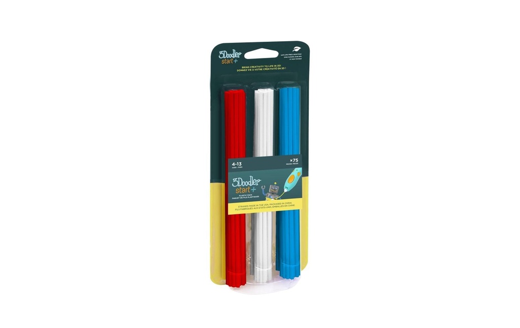 3Doodler Filament de stylo 3D Start+ 75 pièces, rouge, blanc, bleu
