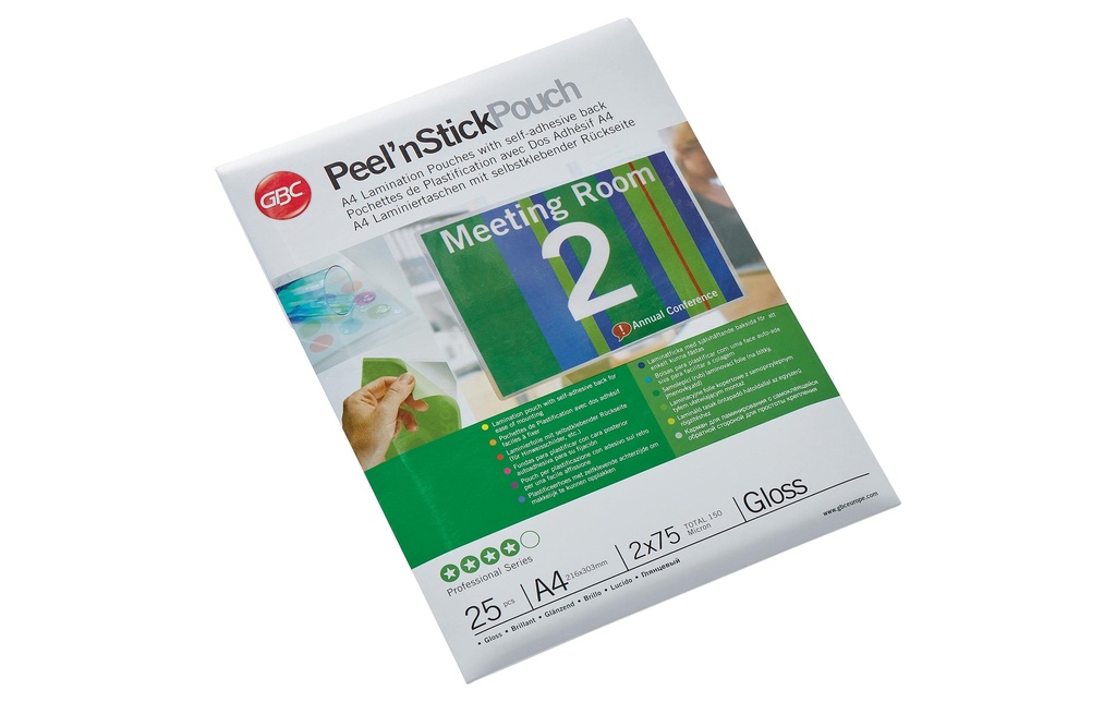 GBC Film laminé A4, 75 µm, 1 Pièce/s, brillant; Autocollant