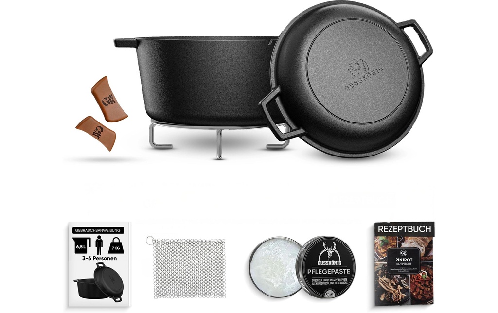Gusskoenig 2in1 Dutch Oven – casserole 4.8 l et poêle 1,8 l