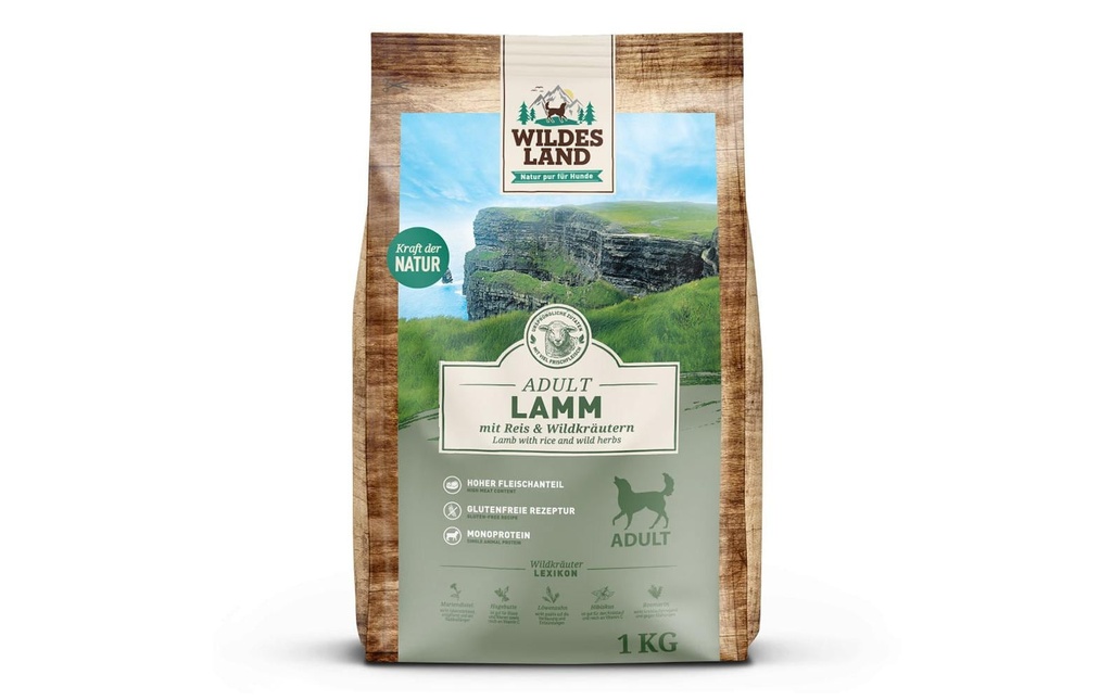 Wildes Land Alimentation sèche Dog Adult agneau avec riz, 1 kg