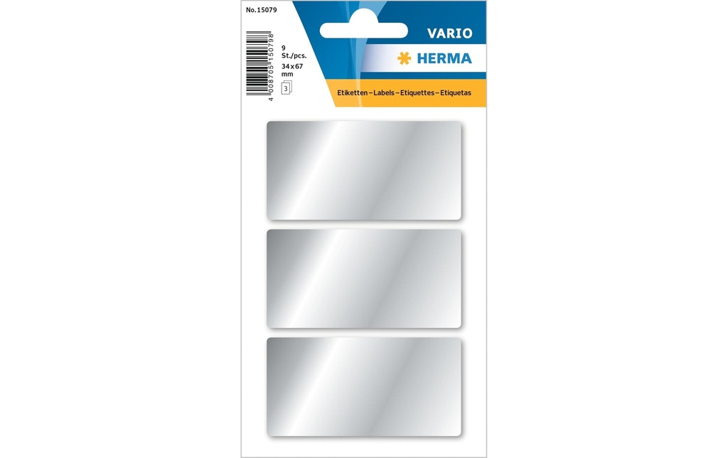 Herma Stickers Autocollants de Noël Étiquettes en argent, 3 feuilles / 9 étiquettes