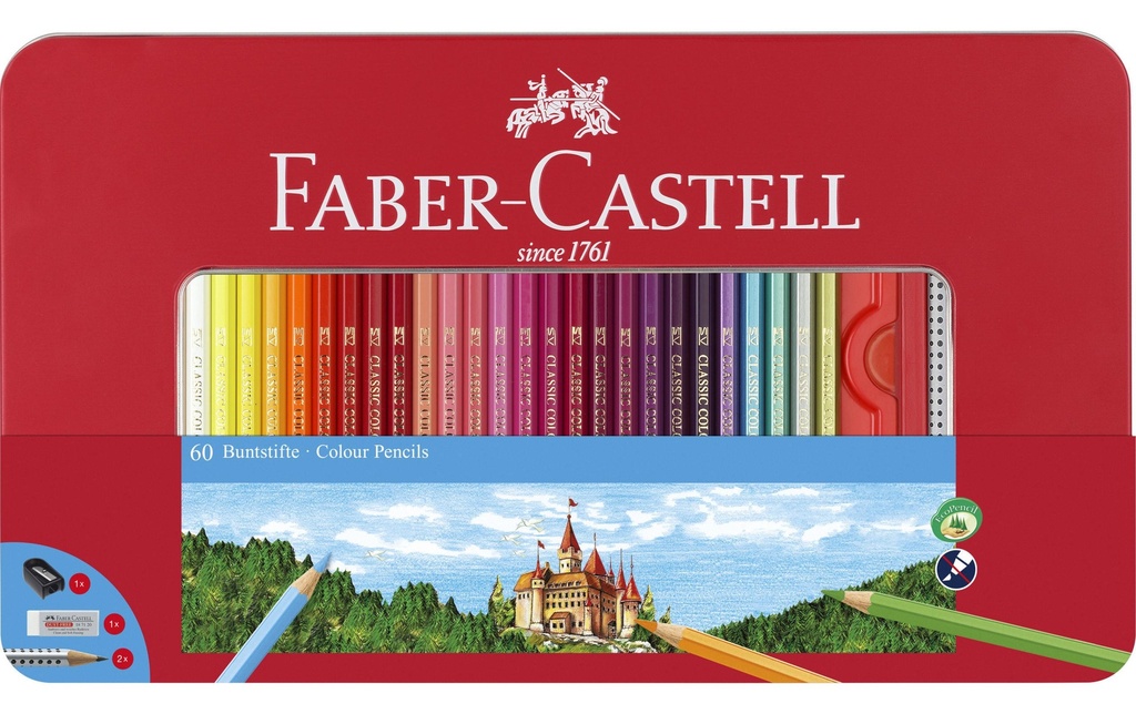 Faber-Castell Crayons de couleur Hexagonal Étui métallique de 60