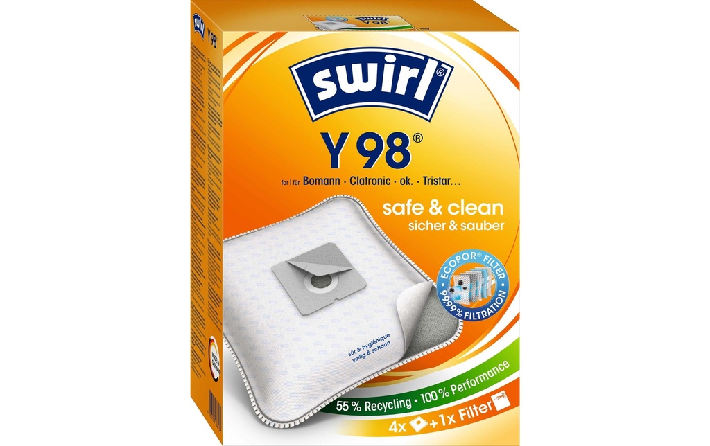 Swirl Sac filtrant pour aspirateur Y 98 4 Pièce/s