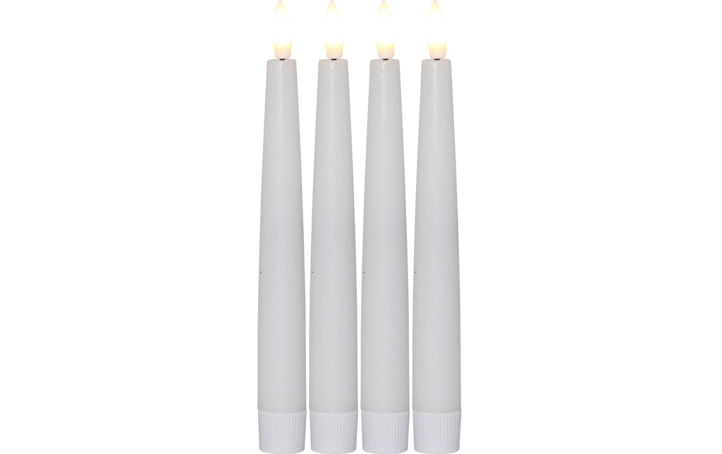 Star Trading Set de bougies LED sur tige Dîner Flamme Ø 2.1 x 20 cm, Blanc, 4 pcs