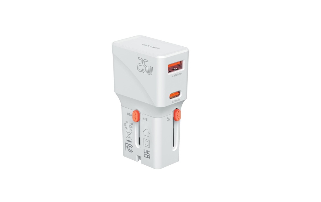 4smarts Adaptateur de voyage mondial Nomad Pocket 25W 1C+1A, blanc