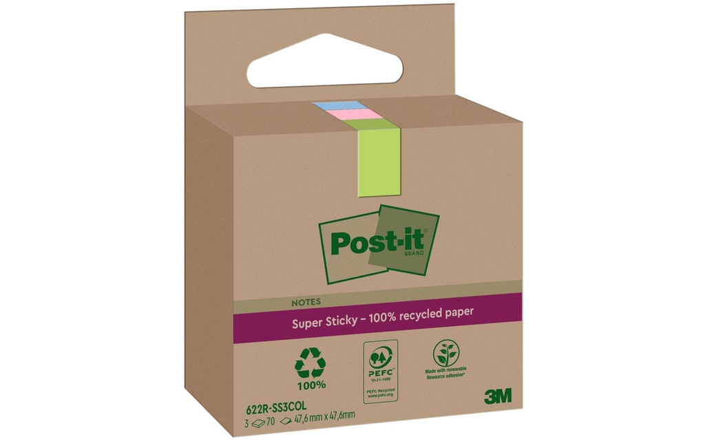 POST-IT Super Sticky 622 recycl. ass. (3 pces)