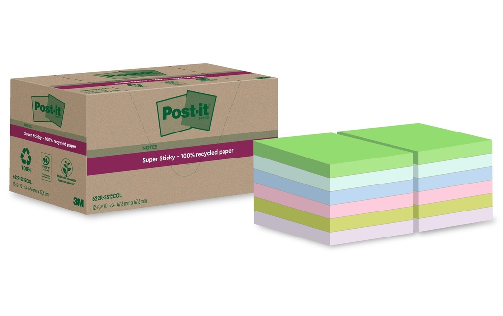 POST-IT Super Sticky 622 recycl. ass. (12 pces)