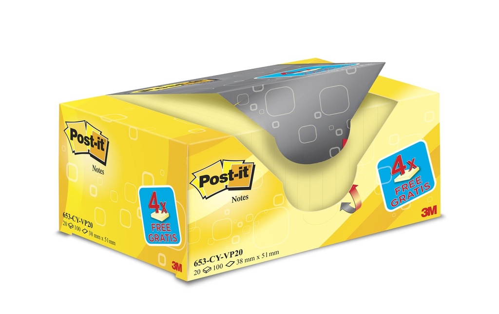 POST-IT Post-it Box 653Y-VP20 jaune (20 pces)