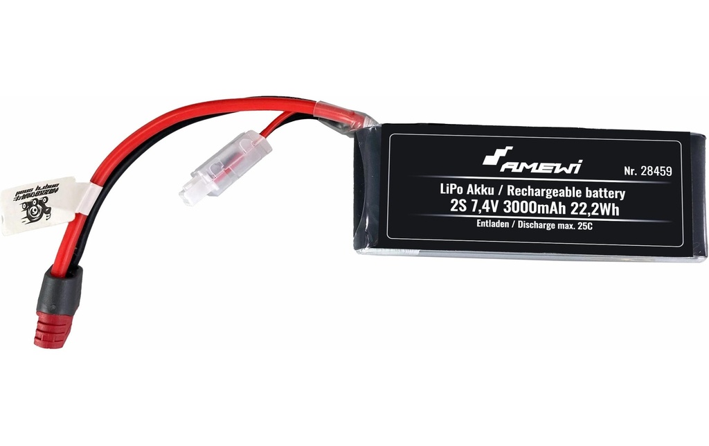 Amewi Batterie RC LiPo 3000 mAh 7.4 V 25C Deans