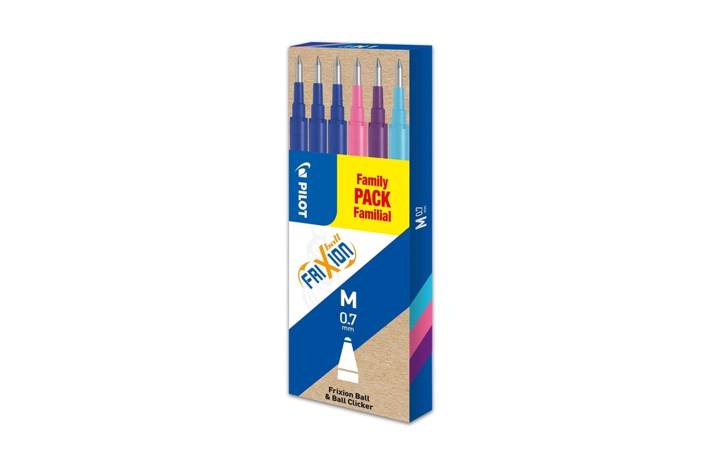 Pilot Cartouche FriXion Refill 6 pièces 0.7 mm, Bleu/Bleu clair/Rose