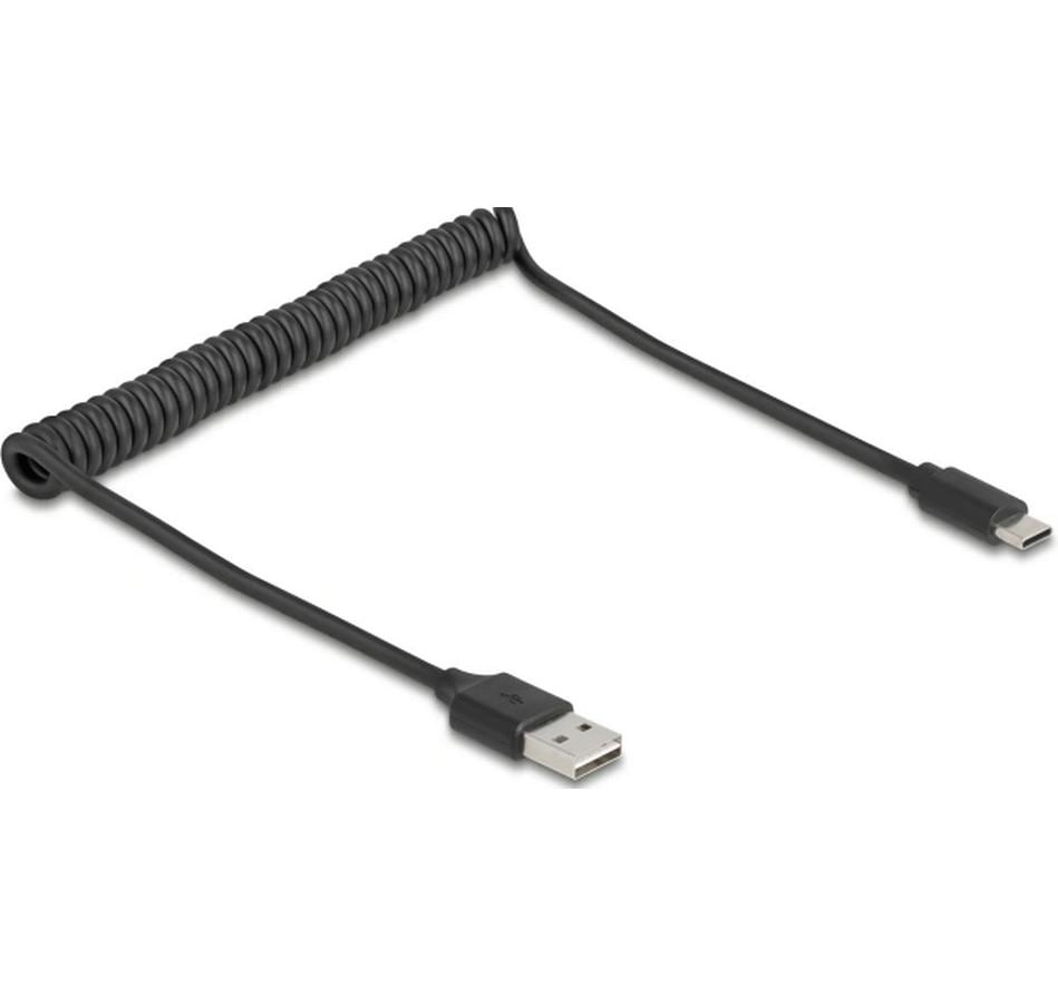 Delock Câble spiralé USB 2.0 USB-A - USB-C 0.8 m