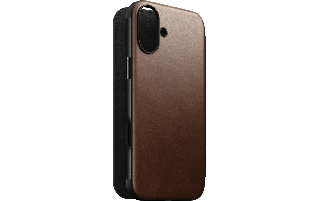 Nomad Book Cover Modern Leather iPhone 16 Plus Brun