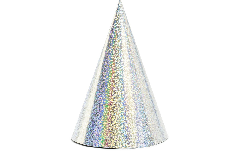 Partydeco Chapeaux de fête holographique Argent, 16 x 10 cm, 6 pièces