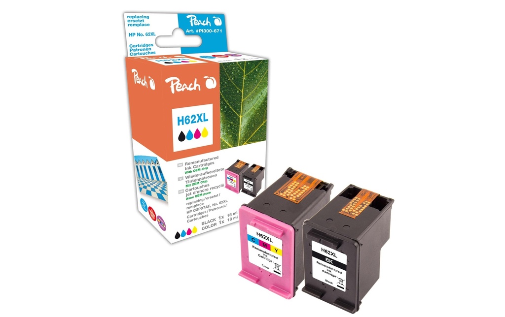 Peach Kits d’encre HP Nr. 62XL C, M, Y, BK