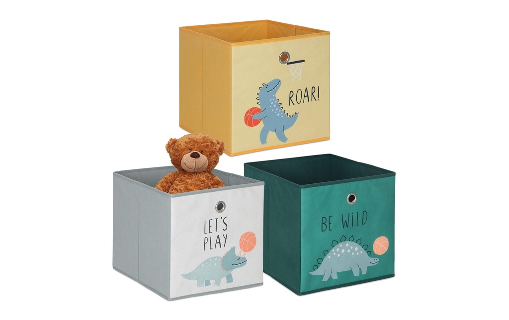 relaxdays Boîte à jouets Dino 3 pièces