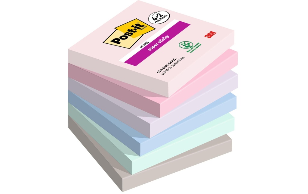 Post-it Fiche de bloc-notes Super Sticky Promotion 7.6 x 7.6 cm, 6 blocs