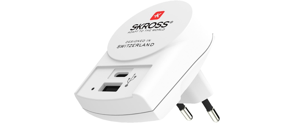 SKROSS Chargeur mural USB Euro, USB-A / USB-C, 27 W, Blanc