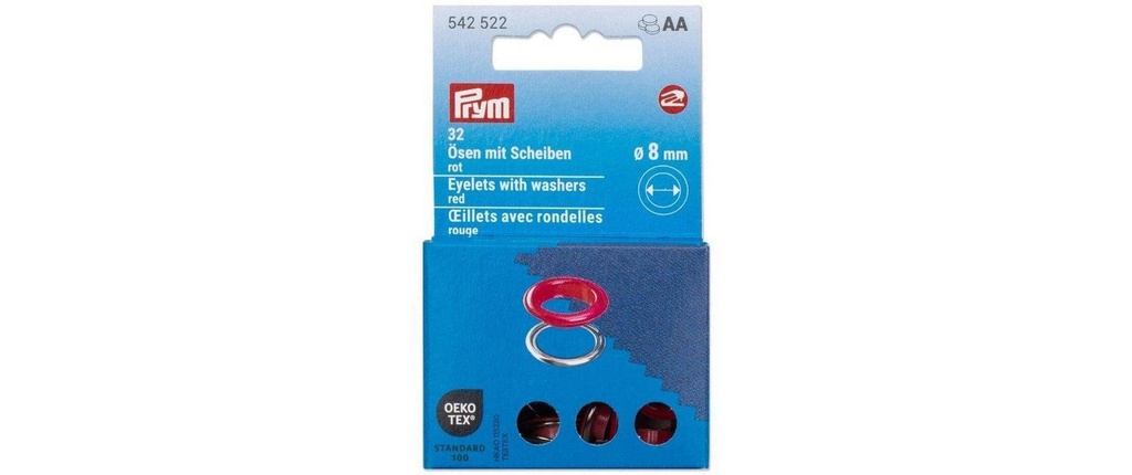Prym Œillets avec disques, 8 mm Rouge Argent