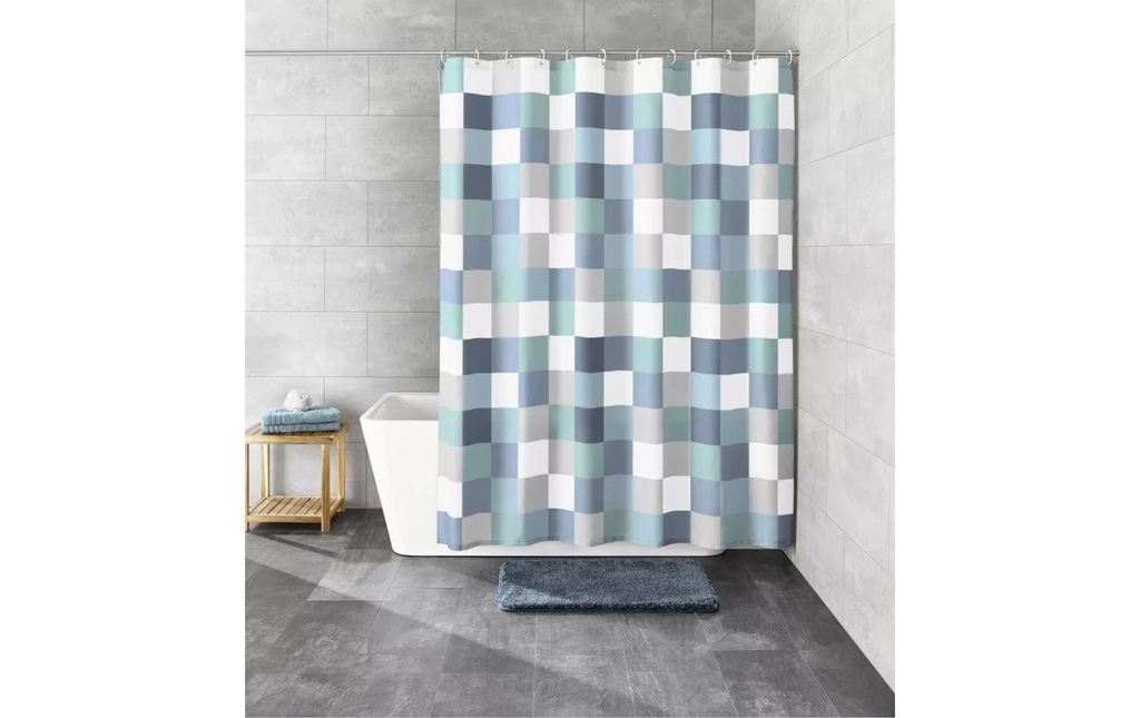 Kleine Wolke Rideau de douche Check 180 x 200 cm, Gris bleu/Gris/Blanc