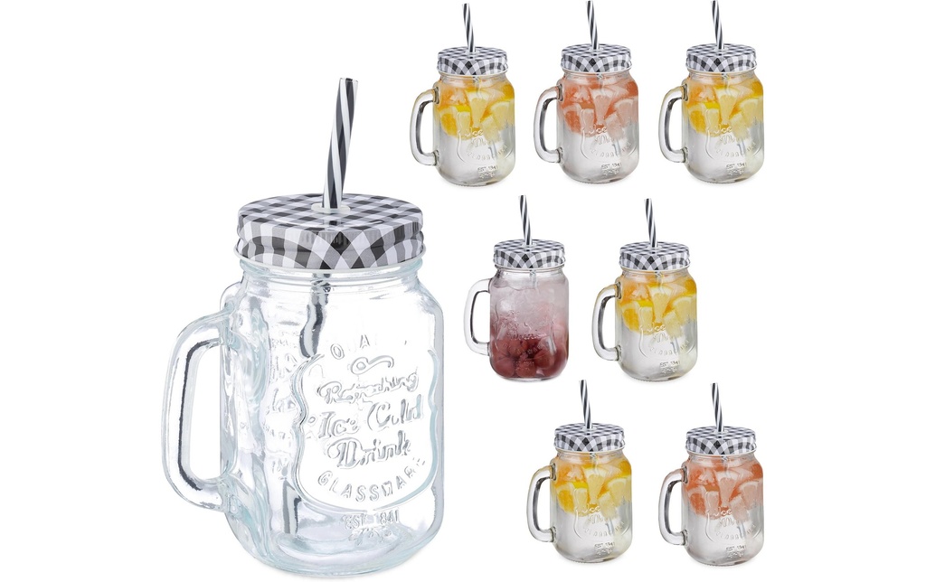 relaxdays Verre Summer 500 ml, 8 Pièce/s, Transparent/Noir/Blanc