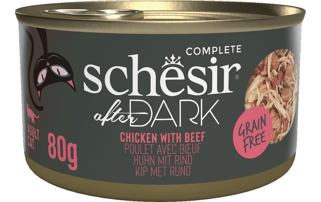 Schesir Alimentation humide after Dark Complete bouillon de poulet au bœuf, 80 g