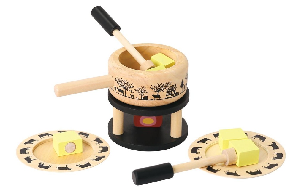Spielba Holzspielwaren Set à fondue avec assiette et fourchette