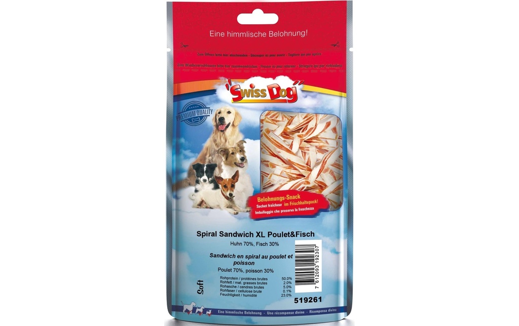 SwissDog Friandise Sandwich en spirale XL Poulet & Poisson 400 g