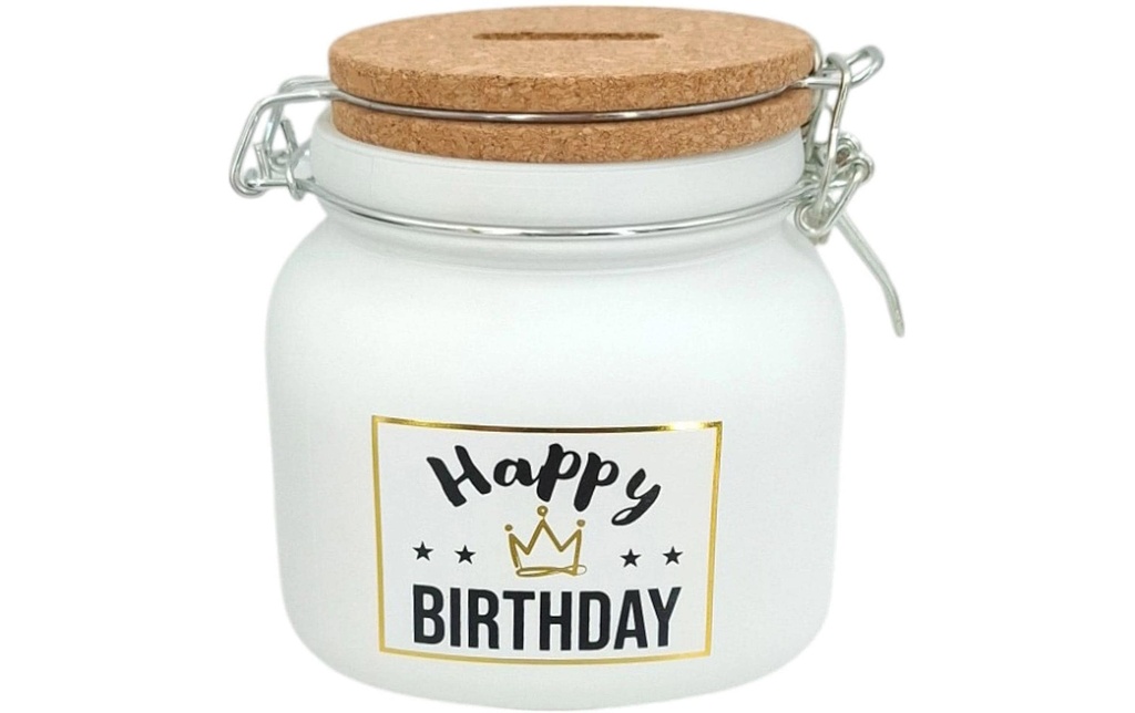 Trendcompany Tirelire Happy Birthday Verre
