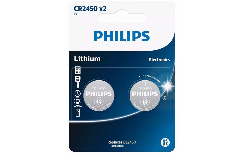 Philips Pile bouton Lithium CR2450 , 2 Pièce/s