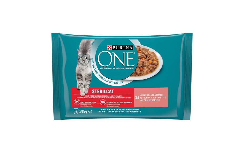 Purina ONE Alimentation humide STERILCAT en sauce saumon/carottes, 4 x 85g