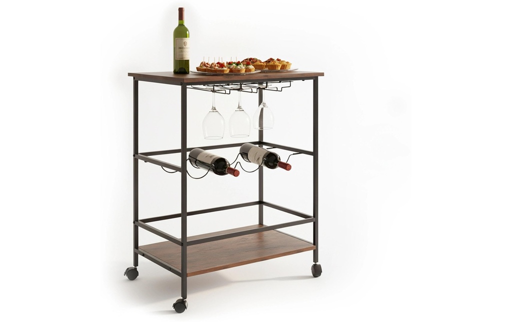 relaxdays Chariot de service 82 x 60 x 45 cm brun foncé/noir