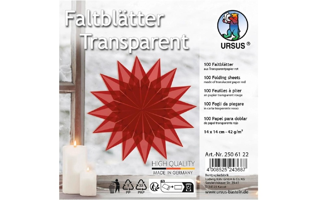 URSUS Feuilles origami Origami 14 x 14 cm, 42 g/m², 100 feuilles