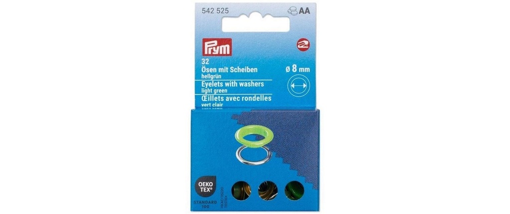 Prym Œillets avec disques, 8 mm vert clair, argent