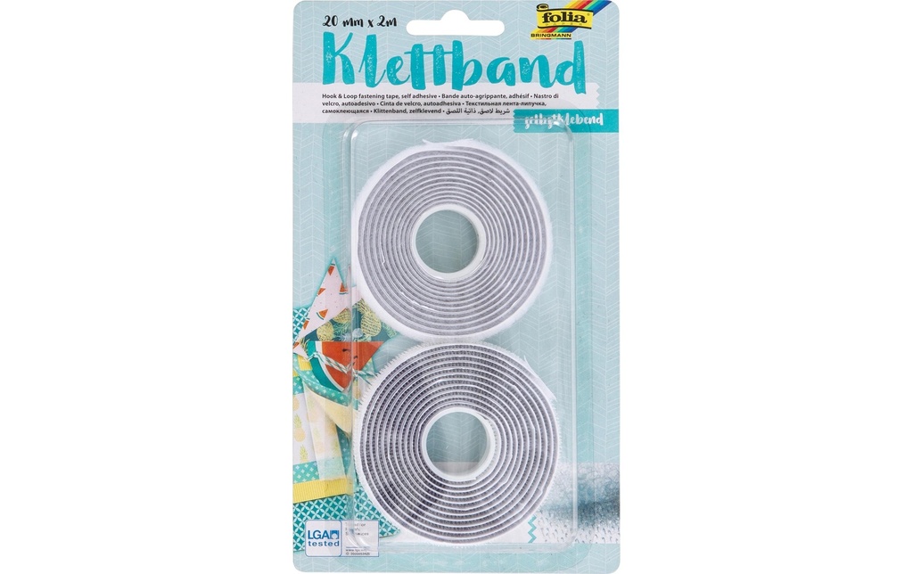 Folia Rouleau de bande auto-agrippante 20 mm x 2 m, blanc