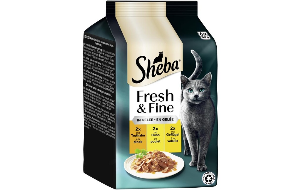 Sheba Alimentation humide Gelée avec de la dinde, du poulet et de la volaille, 6 x 50g